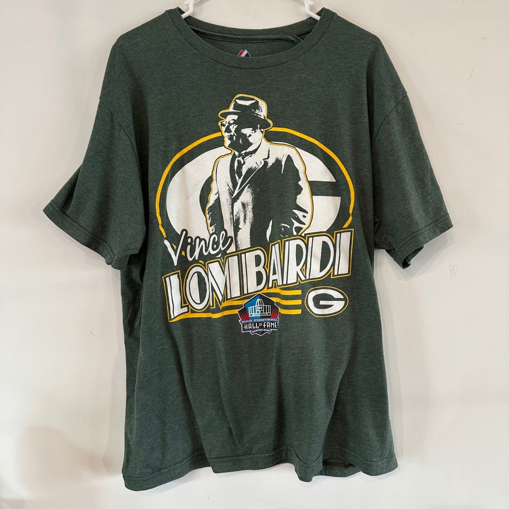 Majestic Green Bay Packers Vince Lombardi Hall of Fame Graphic T-Shirt XL Green